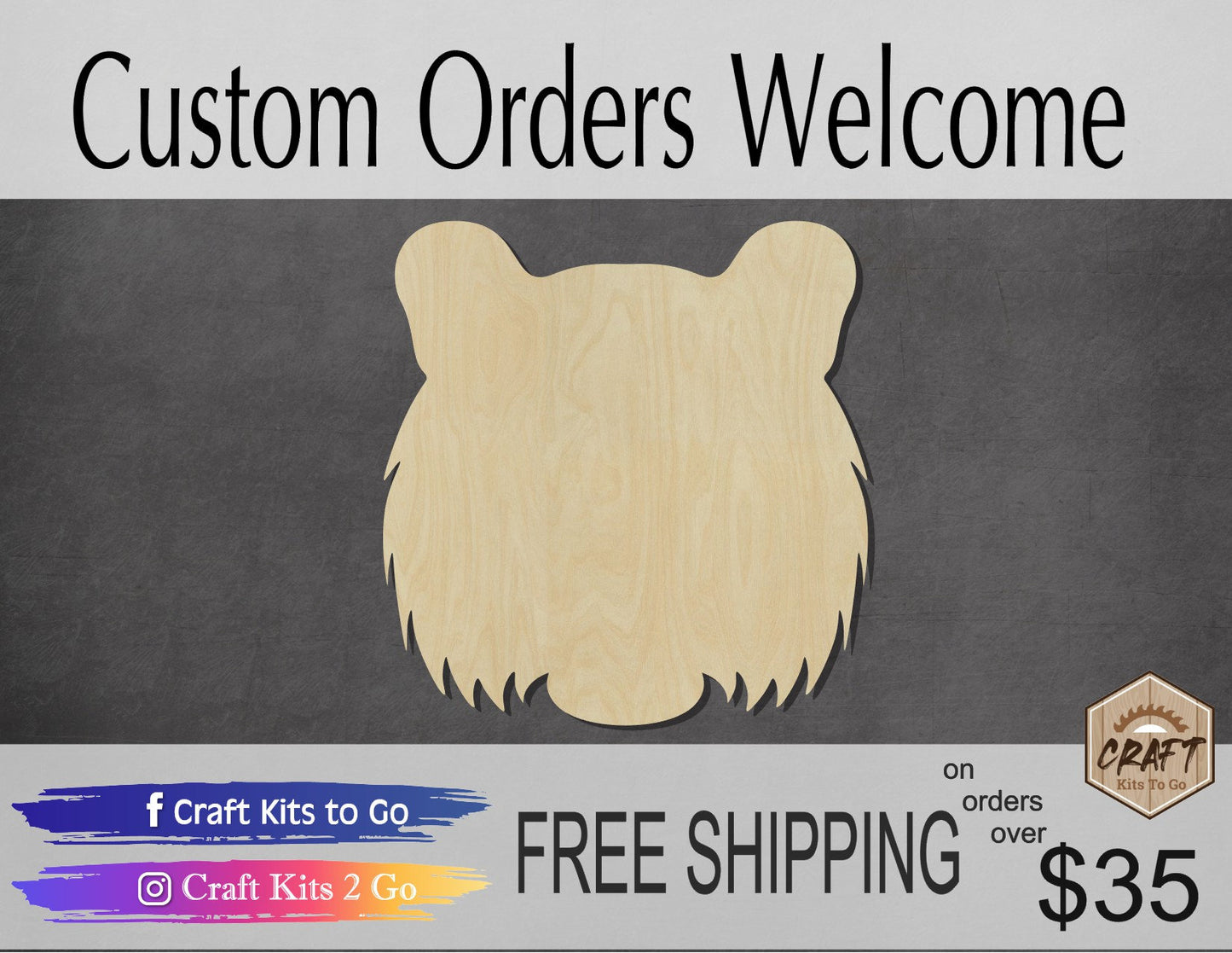 Tiger Head wood shape wood cutouts animal cutouts zoo animals DIY Paint kit #2099 - Multiple Sizes Available - Unfinished Wood Cutout Shapes