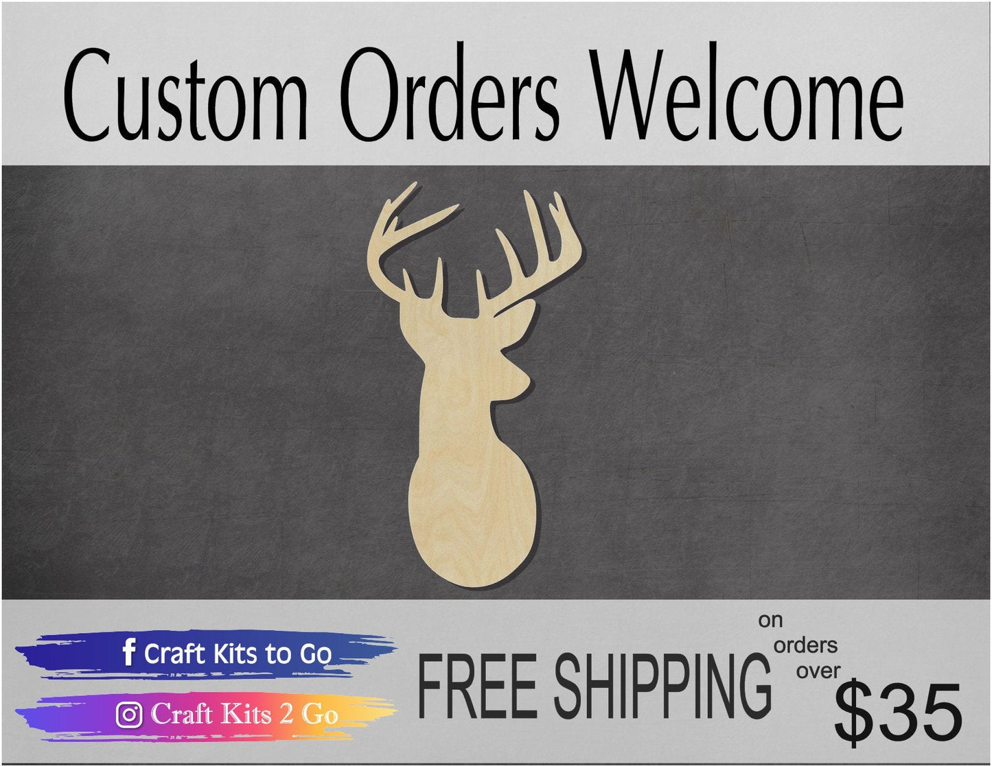 Deer Mounted Blank, Deer Blank, Deer Cutout #1057 - Multiple Sizes Available - Unfinished Wood Cutout Shapes
