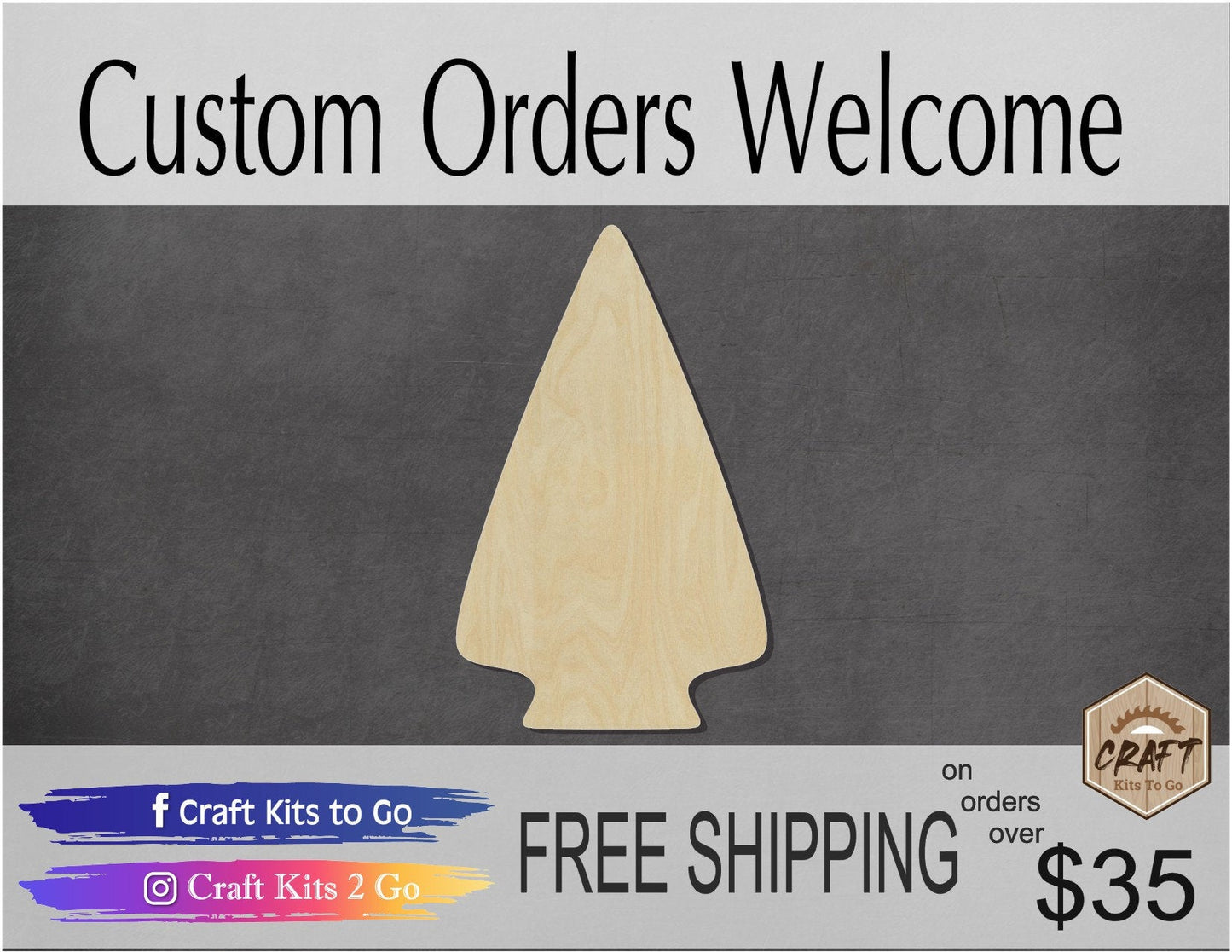 Arrowhead Blank cutout Indian hunting #1135 - Multiple Sizes Available - Unfinished Wood Cutout Shapes