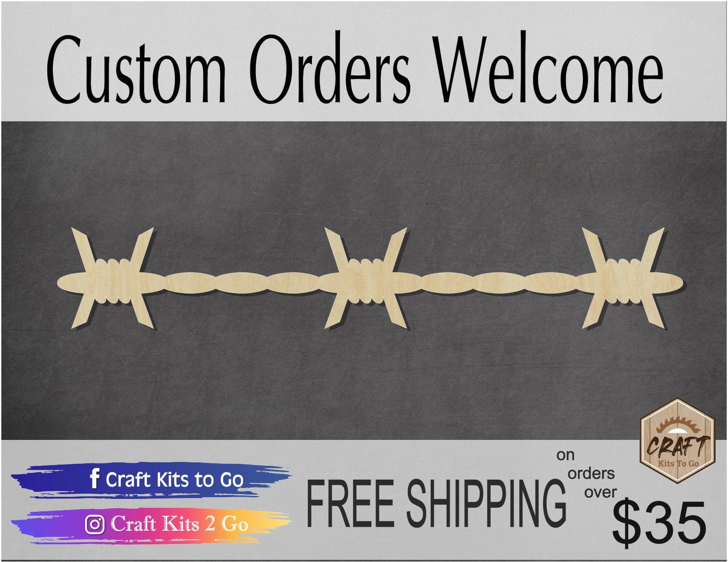 Barbed Wire wood cutout farm ranch #1148 - Multiple Sizes Available - Unfinished Wood Cutout Shapes