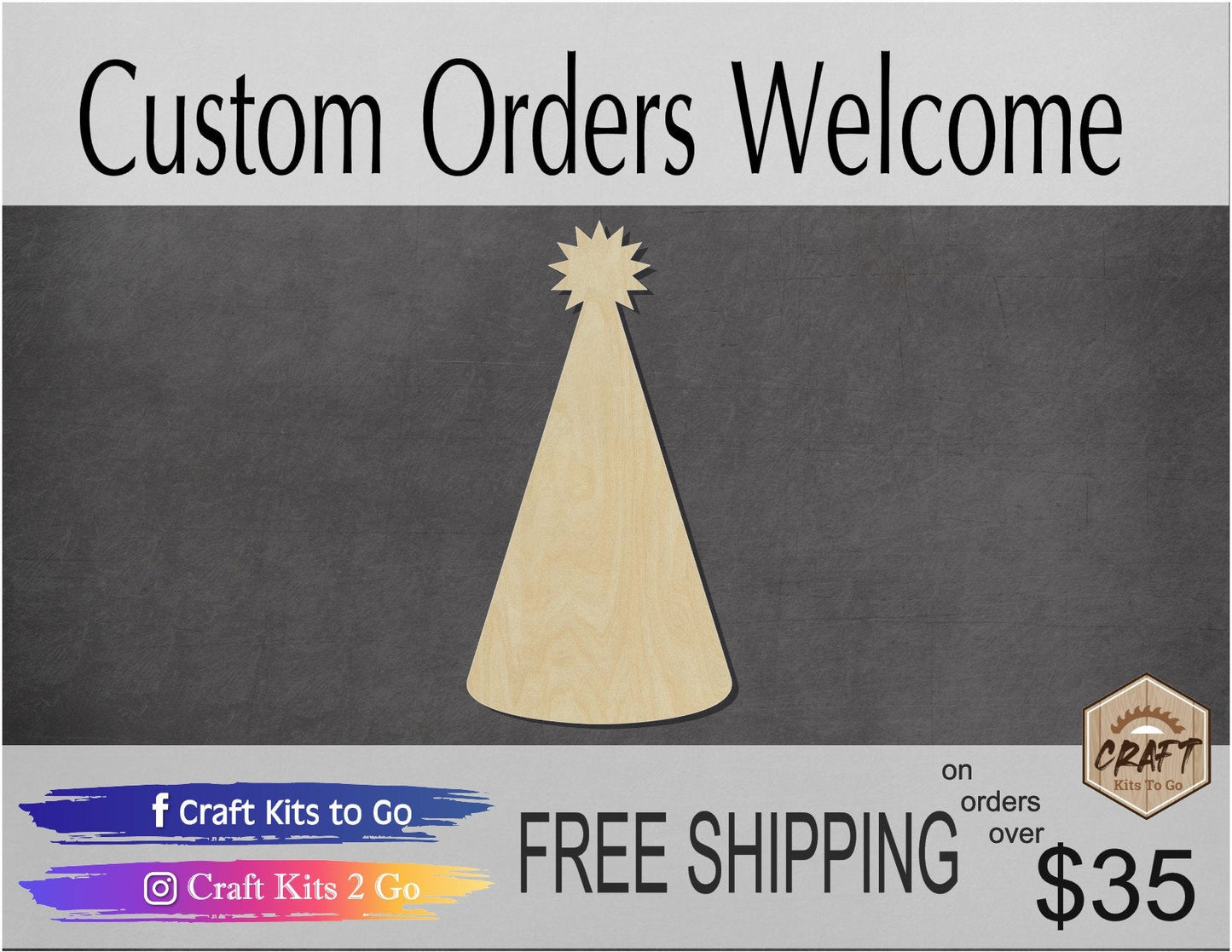 Birthday Hat Blank cutout wood cutouts Celebration Happy Birthday #1194 - Multiple Sizes Available - Unfinished Cutout Shapes