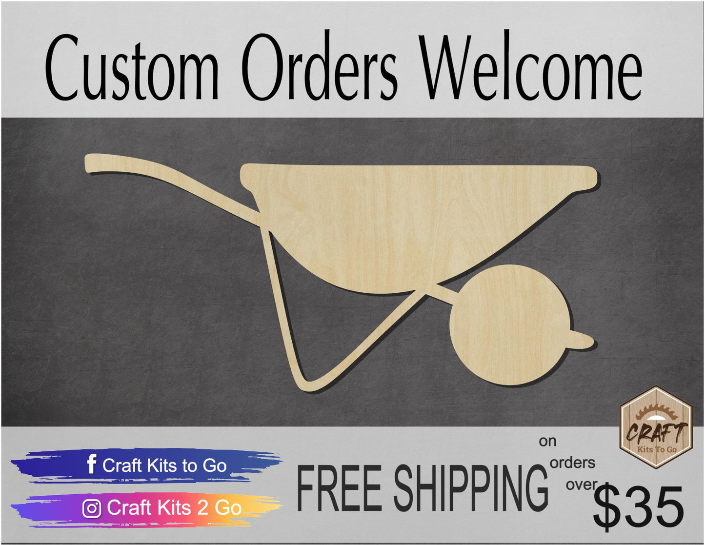 Wheelbarrow Wood Cutouts Garden Work DIY Paint Flowers Summertime #2184 - Multiple Sizes Available - Unfinished wood Cutout Shapes