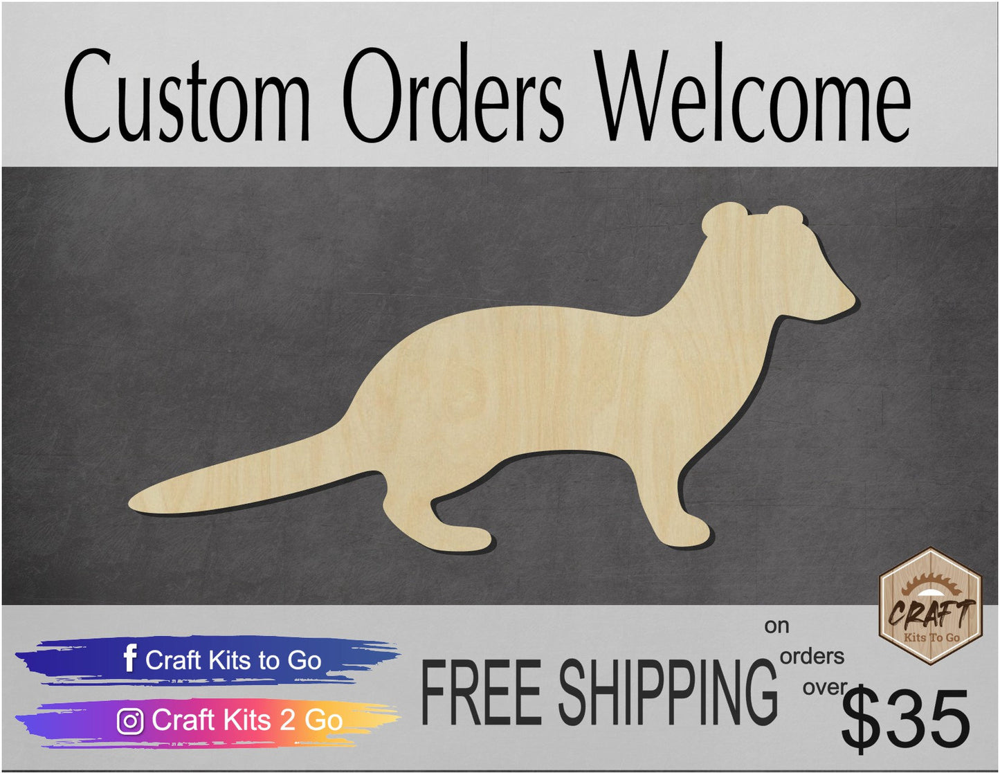 Weasel Wood Cutouts Animal blanks animal cutouts DIY Paint Zoo animals #2176 - Multiple Sizes Available - Unfinished wood Cutout Shapes