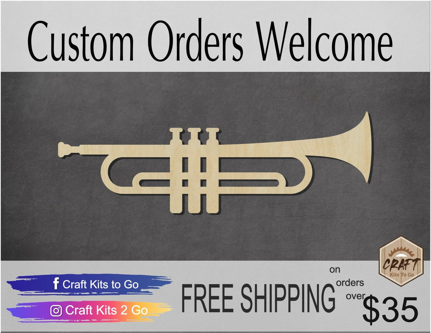 Trumpet Wood Cutout paint kit music class marching band paint blank #2138 - Multiple Sizes Available - Unfinished wood Cutout Shapes