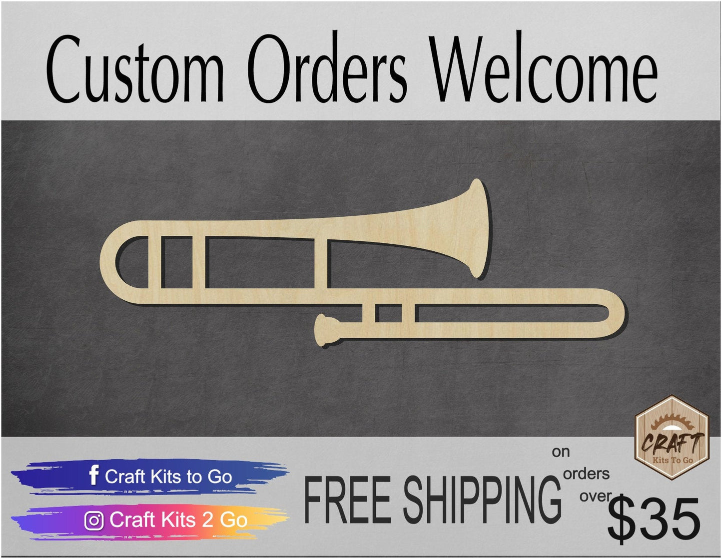 Trombone Wood Cutouts Band Marching band music Musician #2134 - Multiple Sizes Available - Unfinished wood Cutout Shapes