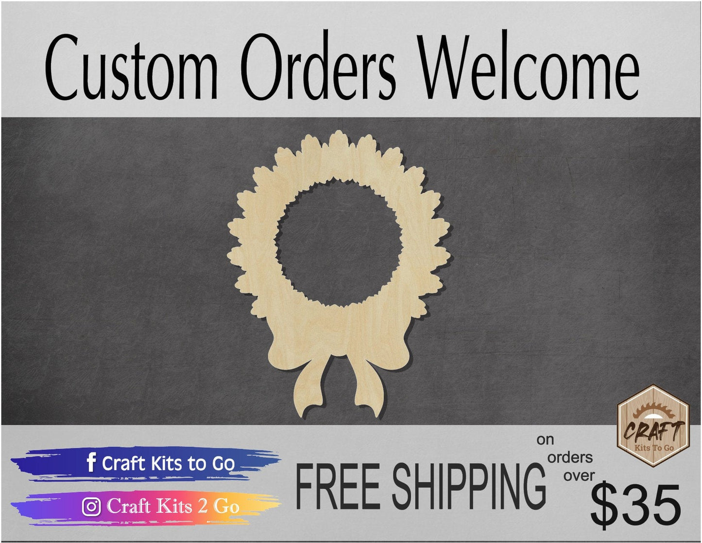 Christmas Wreath blank wood cutouts Christmas time Christmas craft Paint kit #1315 - Multiple Sizes Available - Unfinished Cutout Shapes