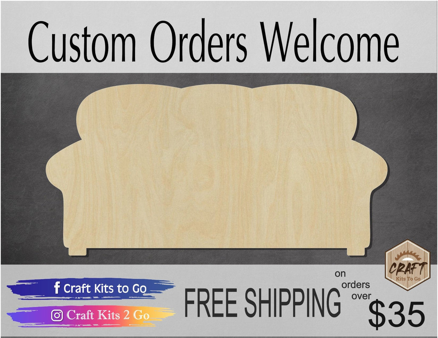 Couch Furniture wood blank cutouts Household Cozy DIY Paint kits #1327 - Multiple Sizes Available - Unfinished Cutout Shapes
