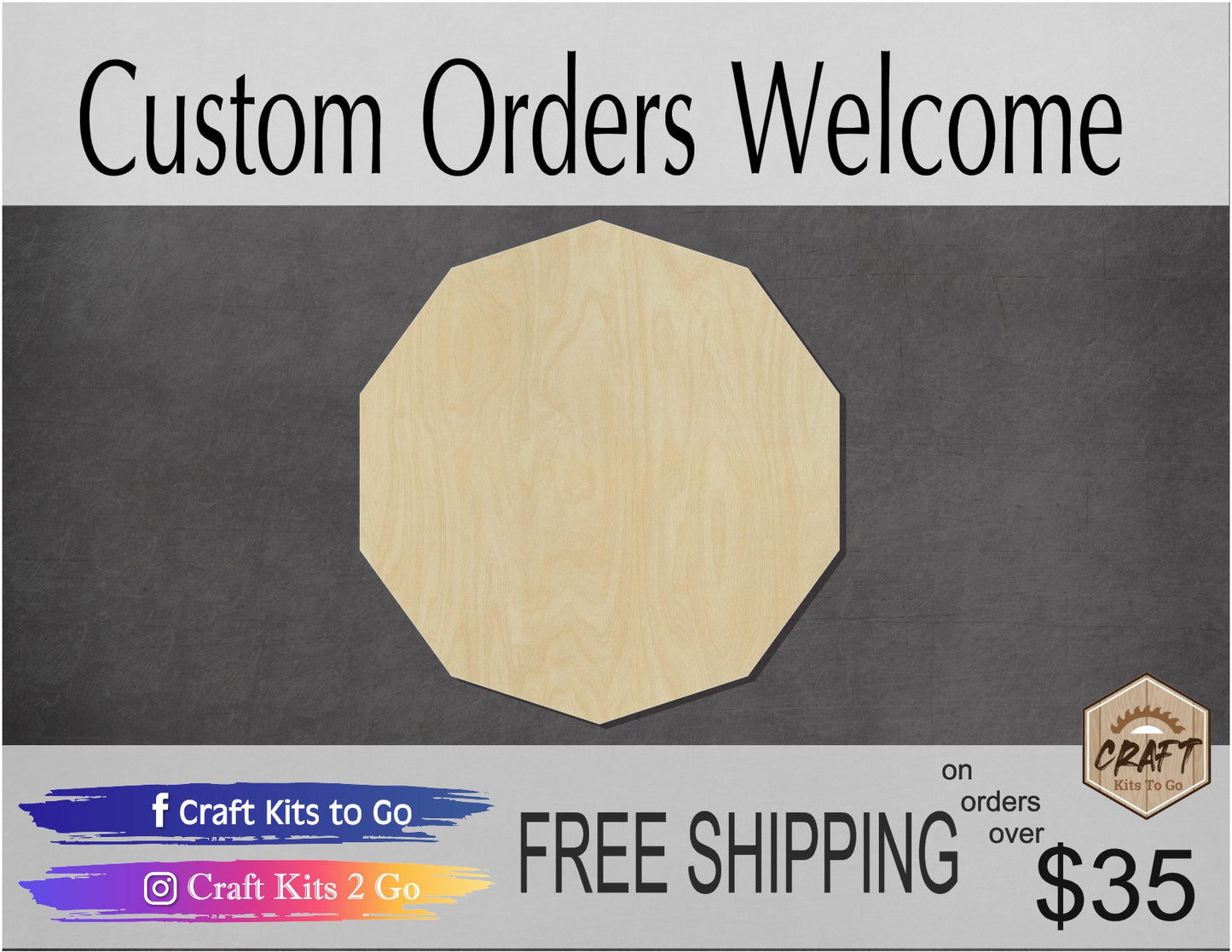 Decagon Shape wood cutouts blank DIY Paint kit color yourself #1365 - Multiple Sizes Available - Unfinished Cutout Shapes