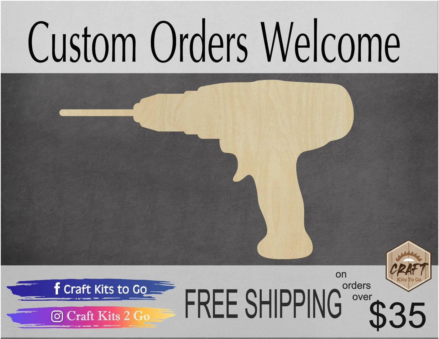 Drill cutout wood blanks Tools Fathers day gifts DIY paint kit #1411 - Multiple Sizes Available - Unfinished Cutout Shapes