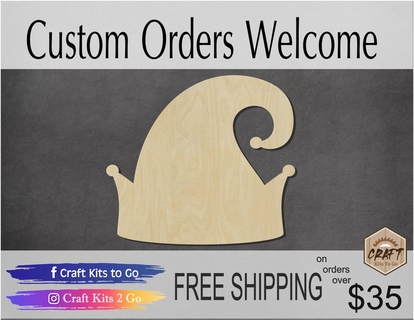Elf Hat Cutout Christmas Craft DIY Paint kit Elf Elves wood cutouts Holidays #1436 - Multiple Sizes Available - Unfinished Cutout Shapes