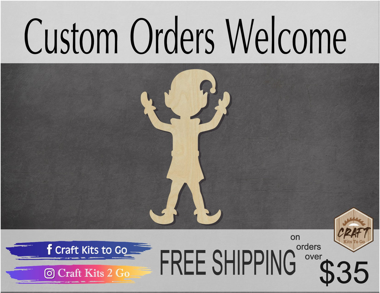 Elf Cutout wood cutouts Christmas crafts DIY Paint kit Elves Holidays #1437 - Multiple Sizes Available - Unfinished Cutout Shapes