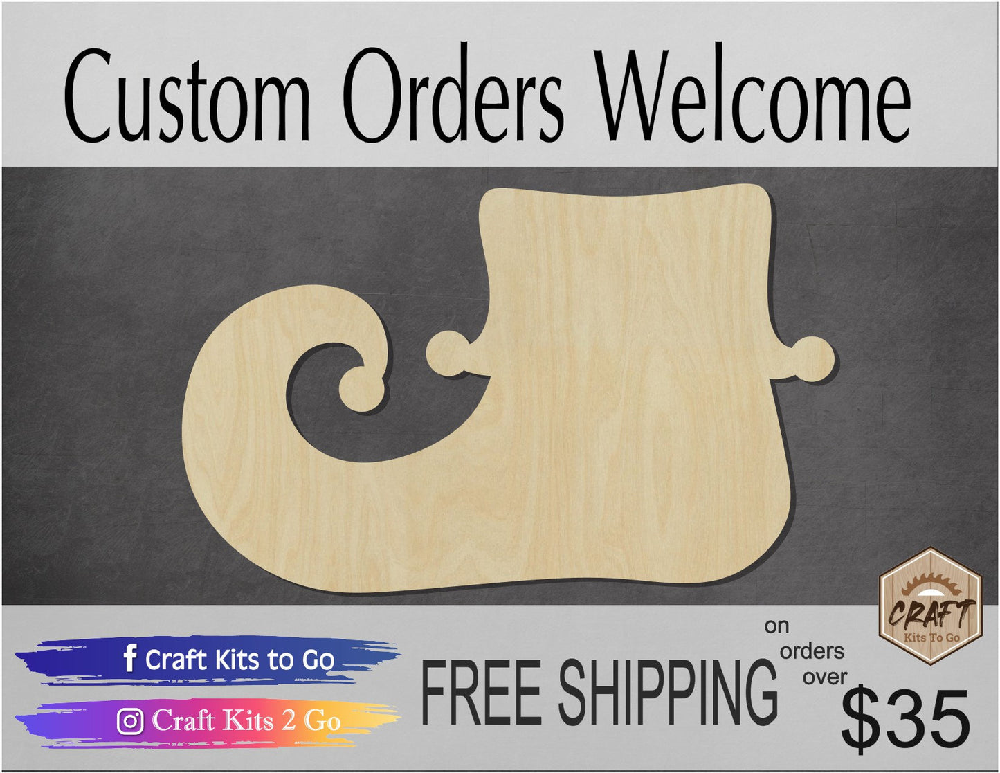 Elf Shoe wood blank cutouts Christmas Craft Holidays Elves DIY Paint kit #1438 - Multiple Sizes Available - Unfinished Cutout Shapes