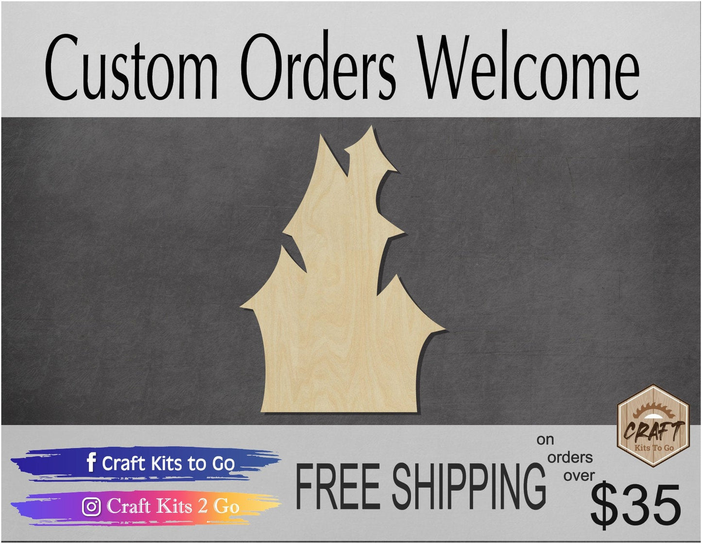Haunted House wood cutouts Halloween craft DIY Paint Color Scary #1585 - Multiple Sizes Available - Unfinished Cutout Shapes