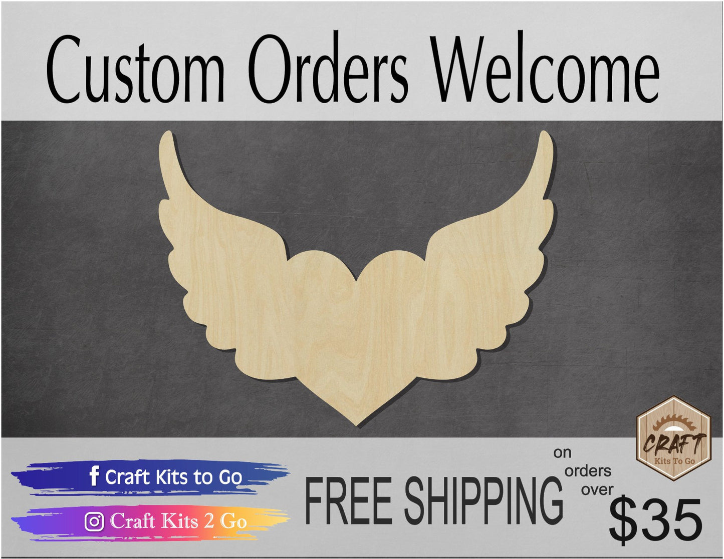 Heart with wings Love Valentine's Day DIY Paint kit wood cutouts #1589 - Multiple Sizes Available - Unfinished wood Cutout Shapes