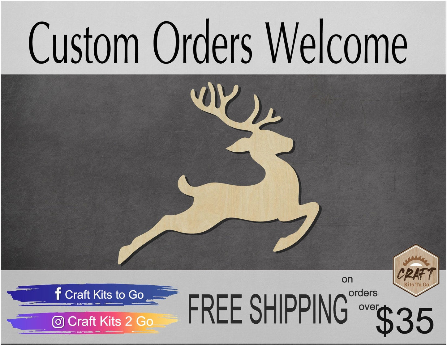 Flying Reindeer wood cutout Christmas Craft Christmas time Rudolph DIY #1493 - Multiple Sizes Available - Unfinished Wood Cutout Shapes