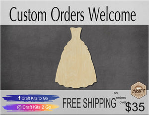 Gown wood cutouts Clothing Wedding Pretty DIY Paint kit #1547 - Multiple Sizes Available - Unfinished wood cutout shapes