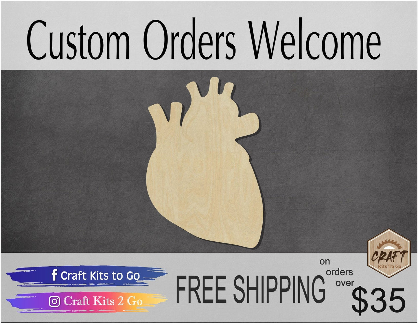 Human Heart wood cutout wood shapes Halloween DIY paint kit #1617 - Multiple Sizes Available - Unfinished Wood Cutouts Shapes