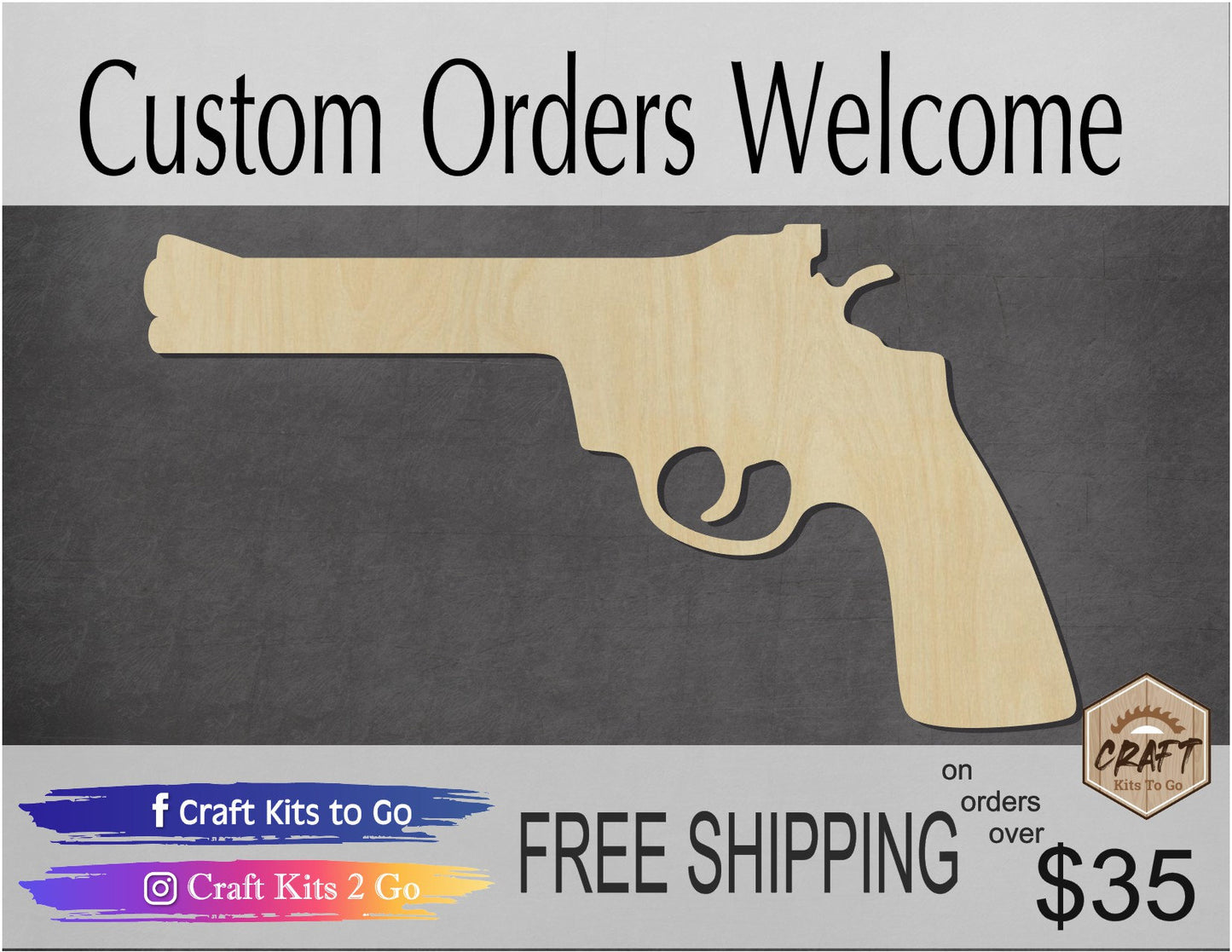 Revolver wood cutout wood shapes Guns DIY Paint kit #1921 - Multiple Sizes Available - Unfinished Wood Cutout Shapes