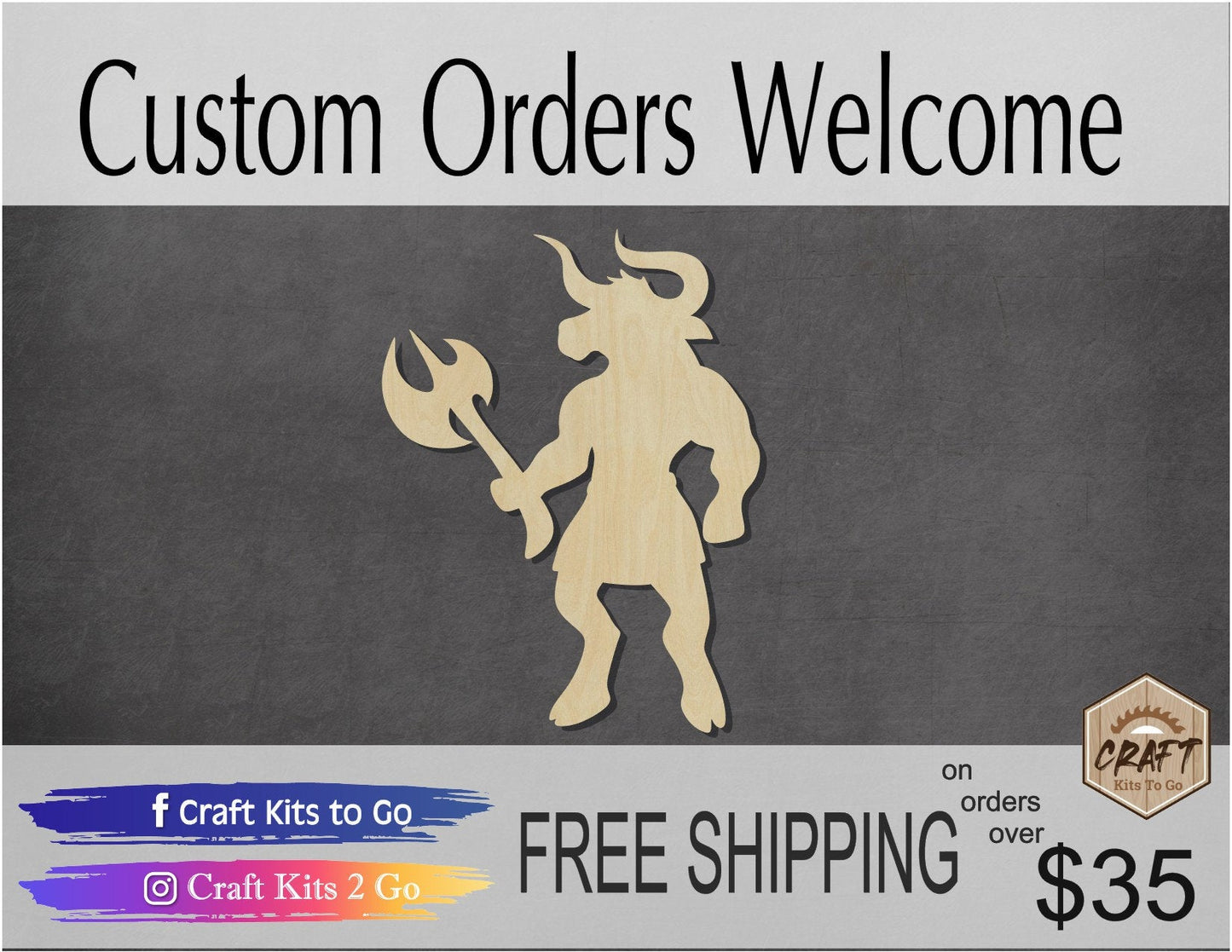 Minotaur wood shape wood cutouts DIY Paint kit #1745 - Multiple Sizes Available - Unfinished Wood Cutout Shapes