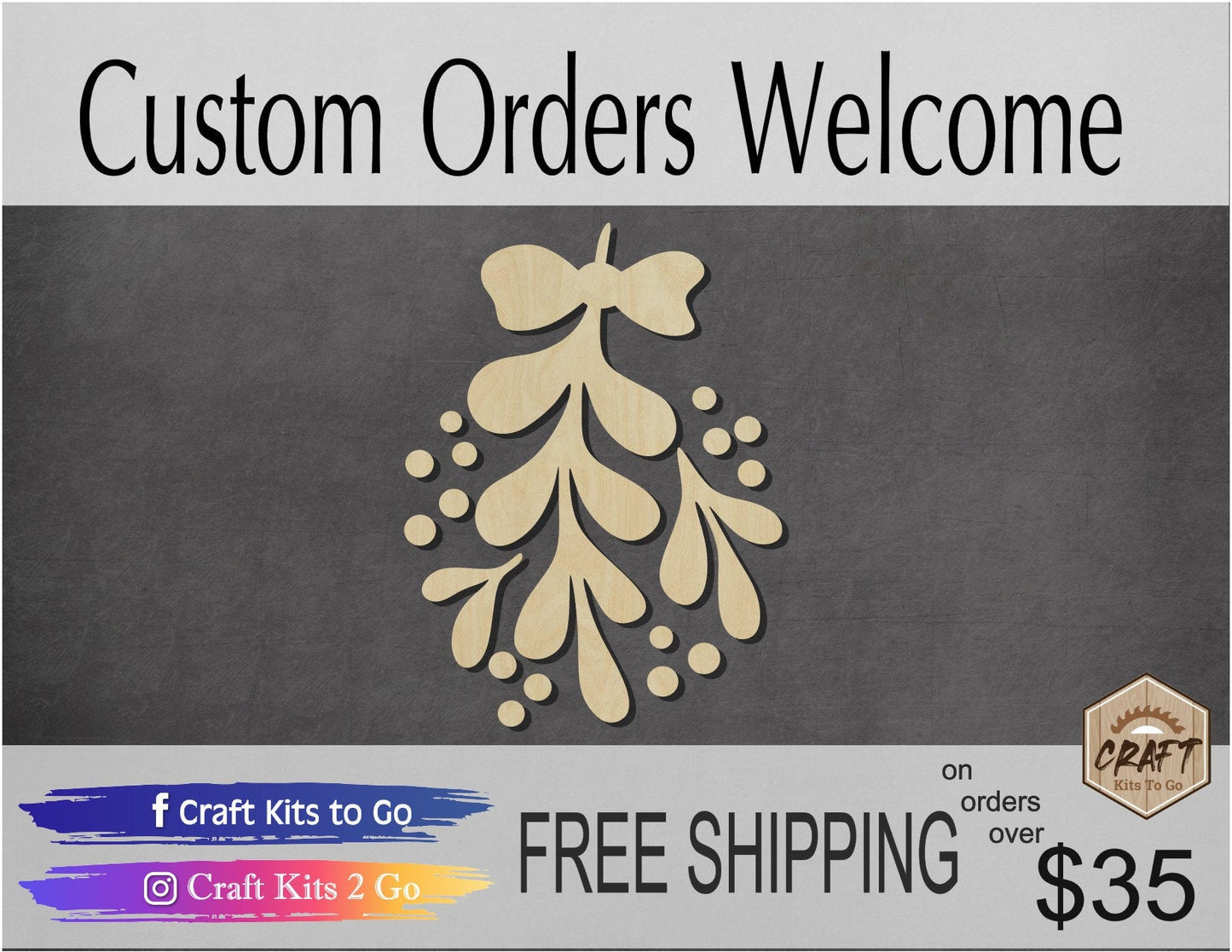 Mistletoe wood shape wood cutouts Christmas Craft Christmas time DIY Paint #1748 - Multiple Sizes Available - Unfinished Wood Cutout Shapes