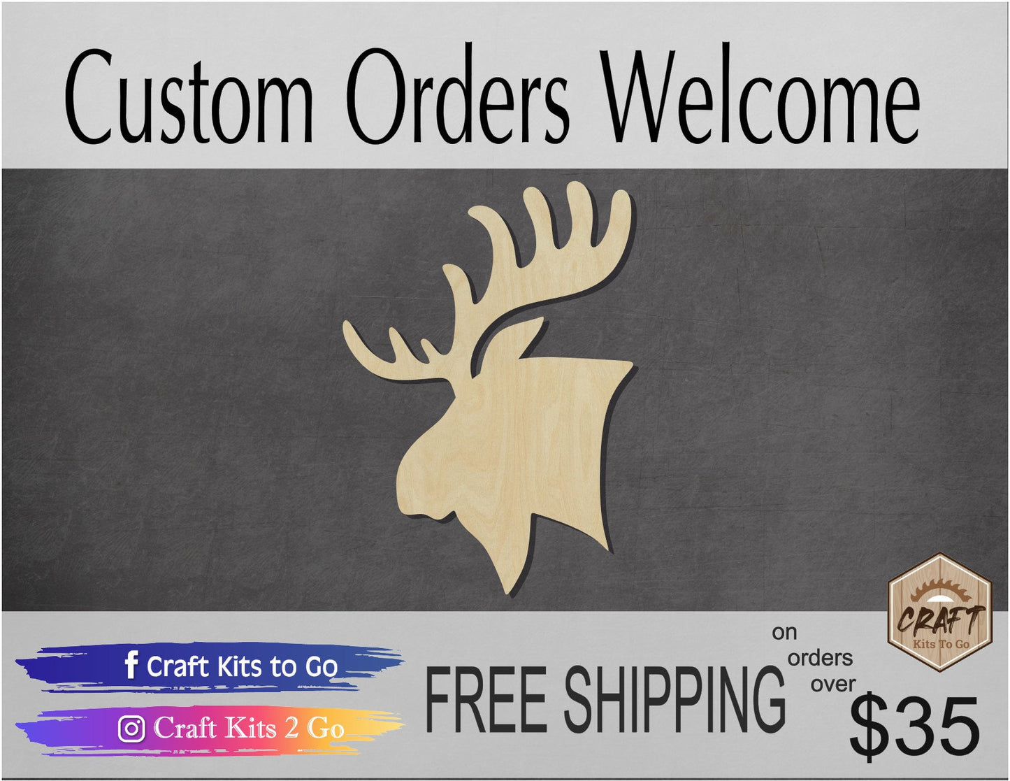 Moose Head wood shape wood cutouts animal cutouts animal shapes DIY Paint #1754 - Multiple Sizes Available - Unfinished Wood Cutout Shapes