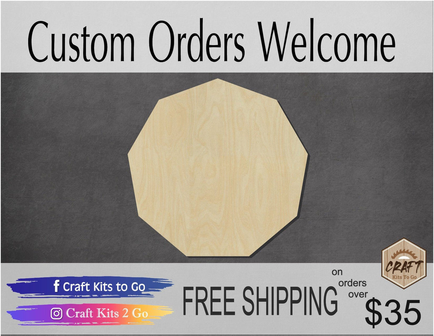 Nonagon wood shape wood cutout shape cutouts DIY Paint kit #1785 - Multiple Sizes Available - Unfinished Wood Cutout Shapes