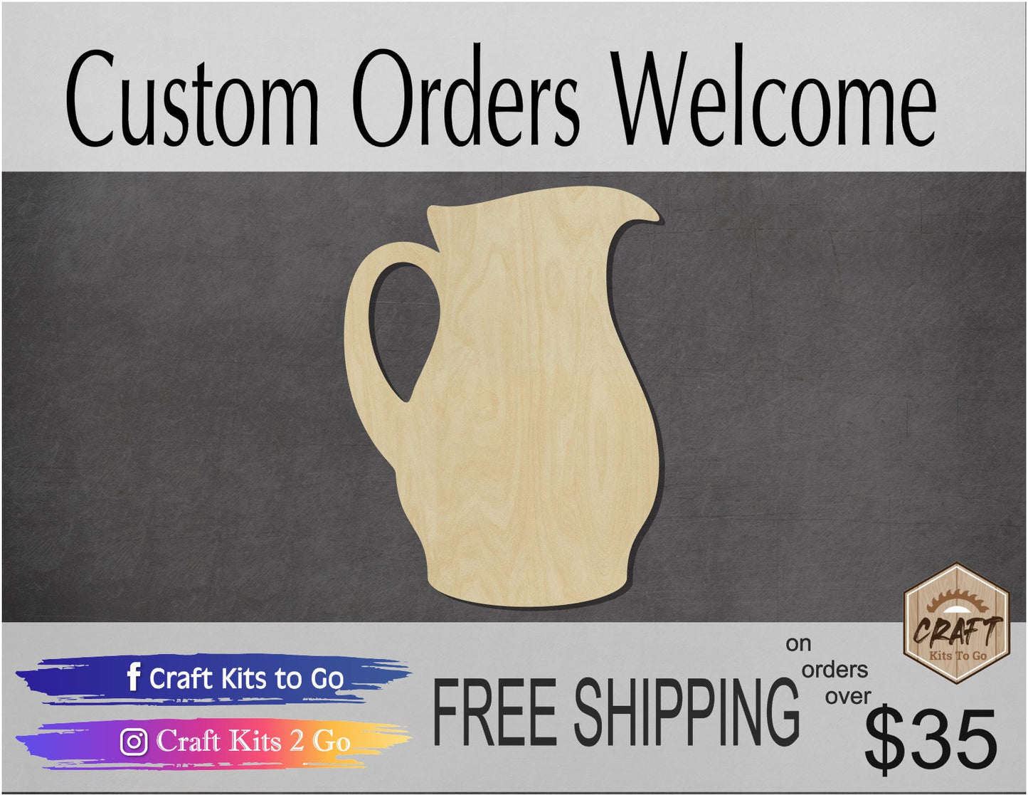 Pitcher wood shape wood cutouts kitchen decor DIY paint kit #1862 - Multiple Sizes Available - Unfinished Wood Cutout Shapes
