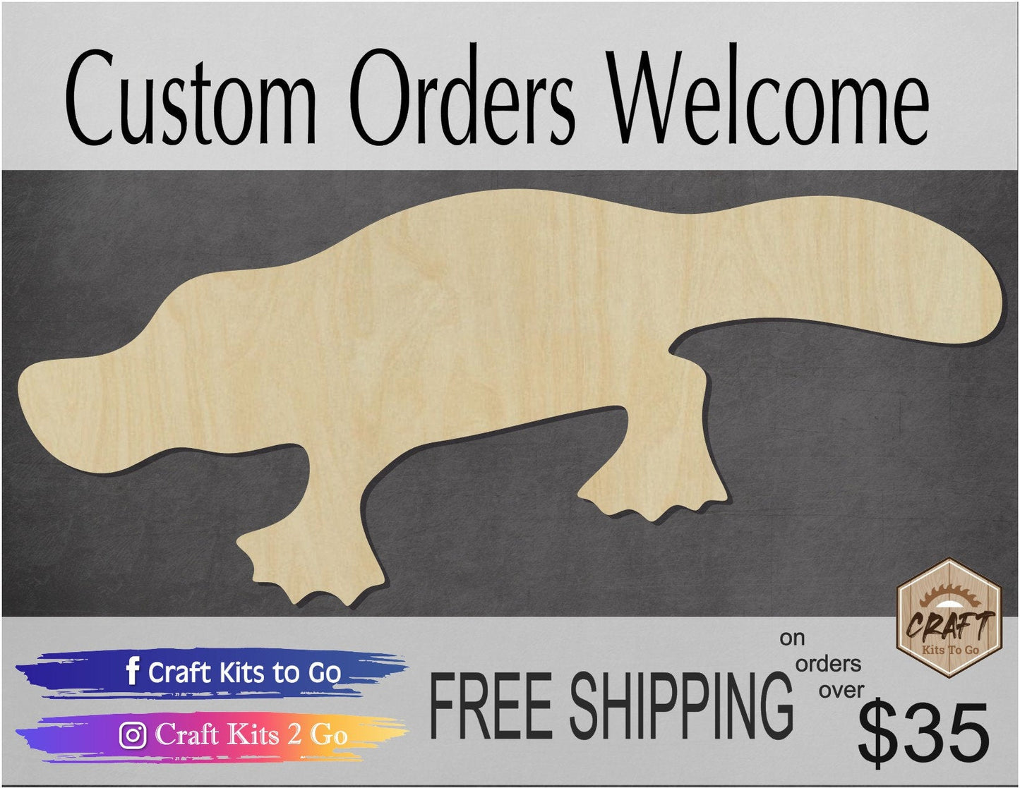 Platypus wood shape wood cutouts DIY Paint kit animal cutouts #1865 - Multiple Sizes Available - Unfinished Wood Cutout Shapes
