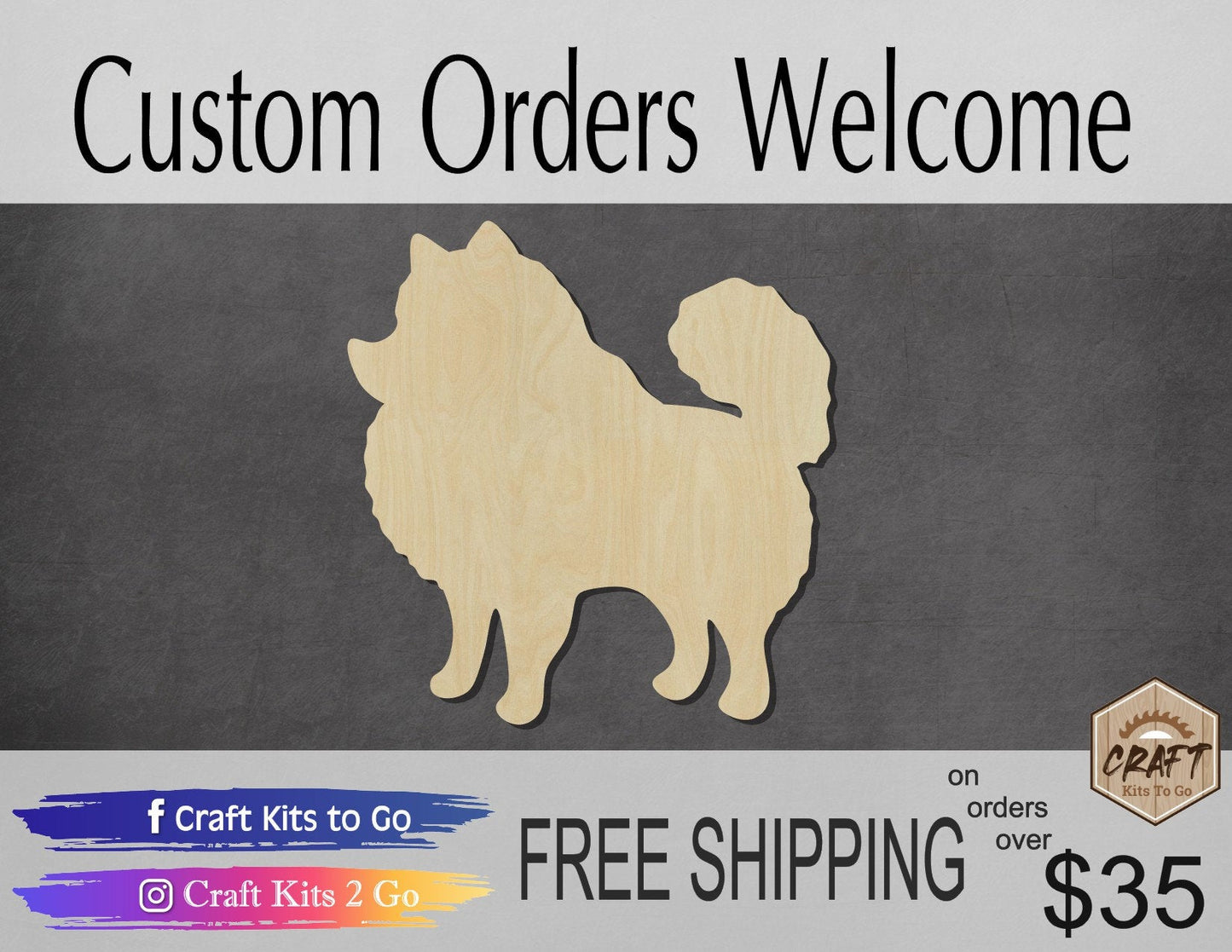 Pomeranian Dog wood shape wood cutouts dog cutouts dog shapes DIY Paint #1873 - Multiple Sizes Available - Unfinished Wood Cutout Shapes