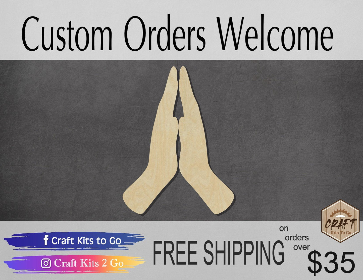 Praying Hands wood shapes wood cutouts DIY Paint kit Religion church #1886 - Multiple Sizes Available - Unfinished Wood Cutout Shapes