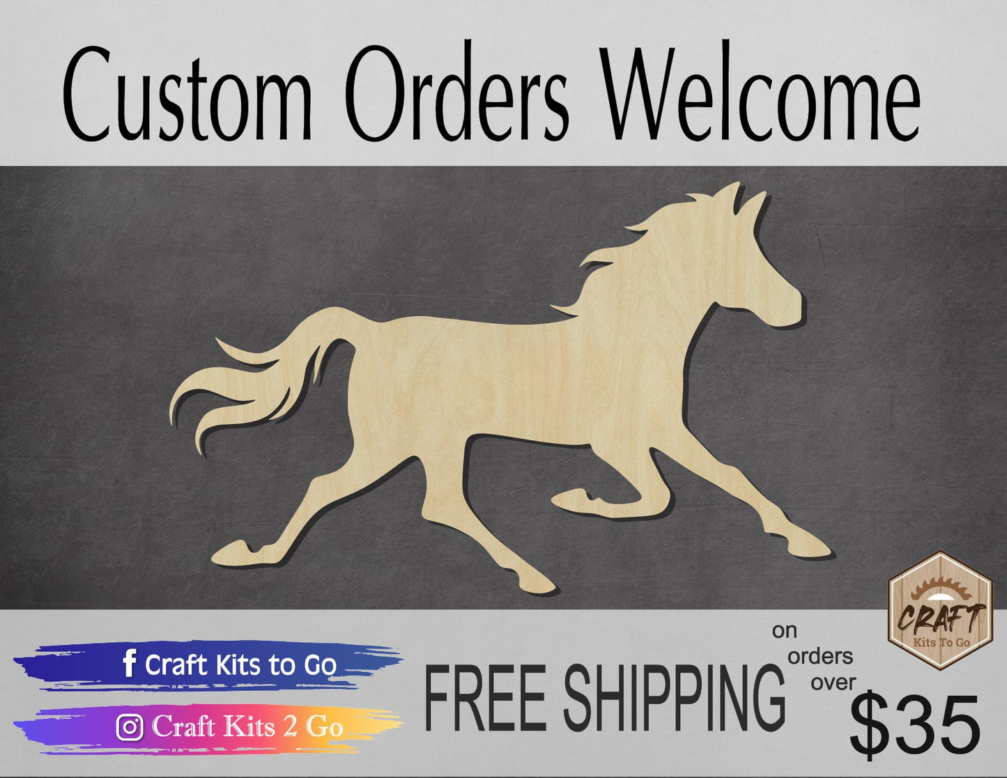 Running Horse wood shape wood cutouts Mustang DIY Paint kit #1941 - Multiple Sizes Available - Unfinished Wood Cutout Shapes