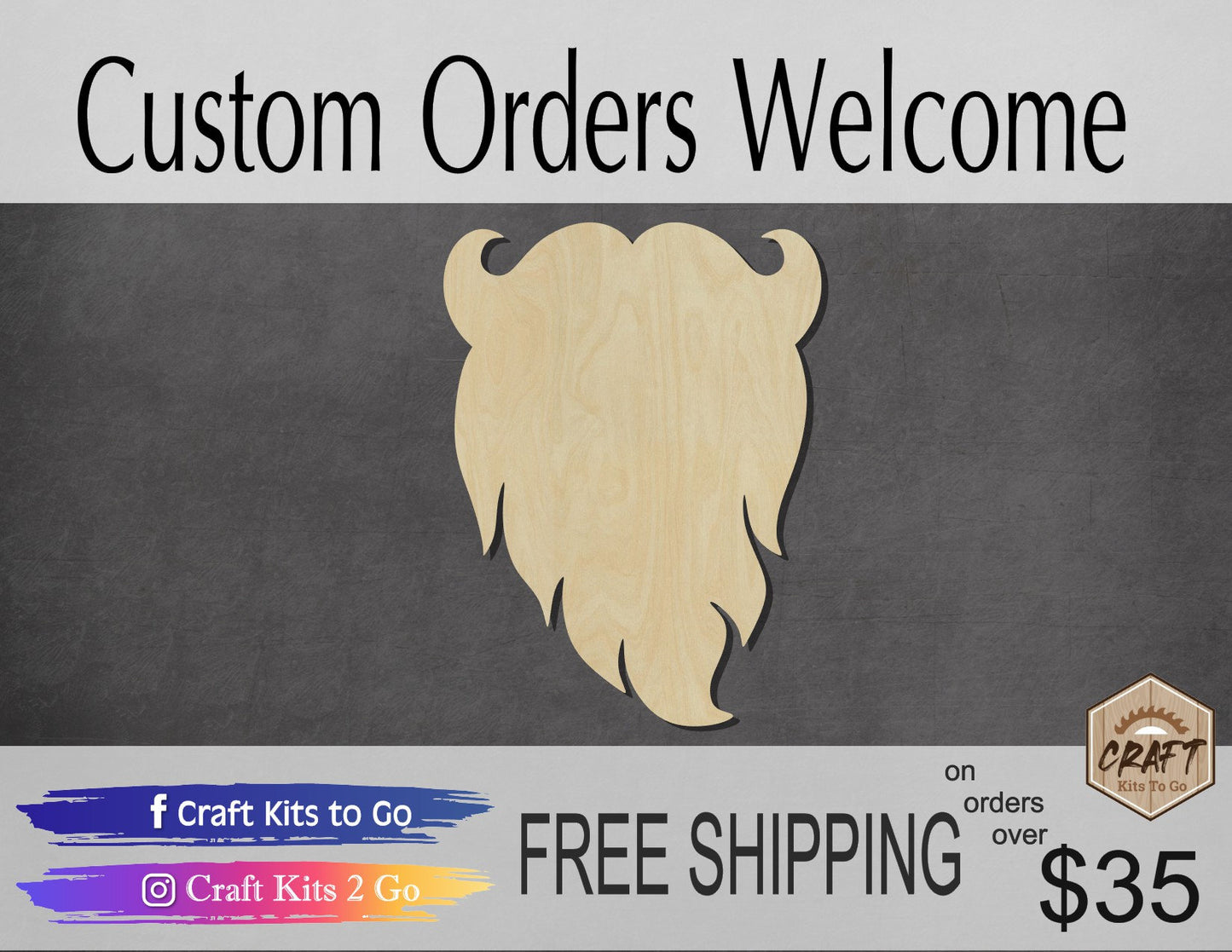 Santa Beard wood shape wood cutouts Christmas Craft Christmas Time DIY #1954 - Multiple Sizes Available - Unfinished Wood Cutout Shapes
