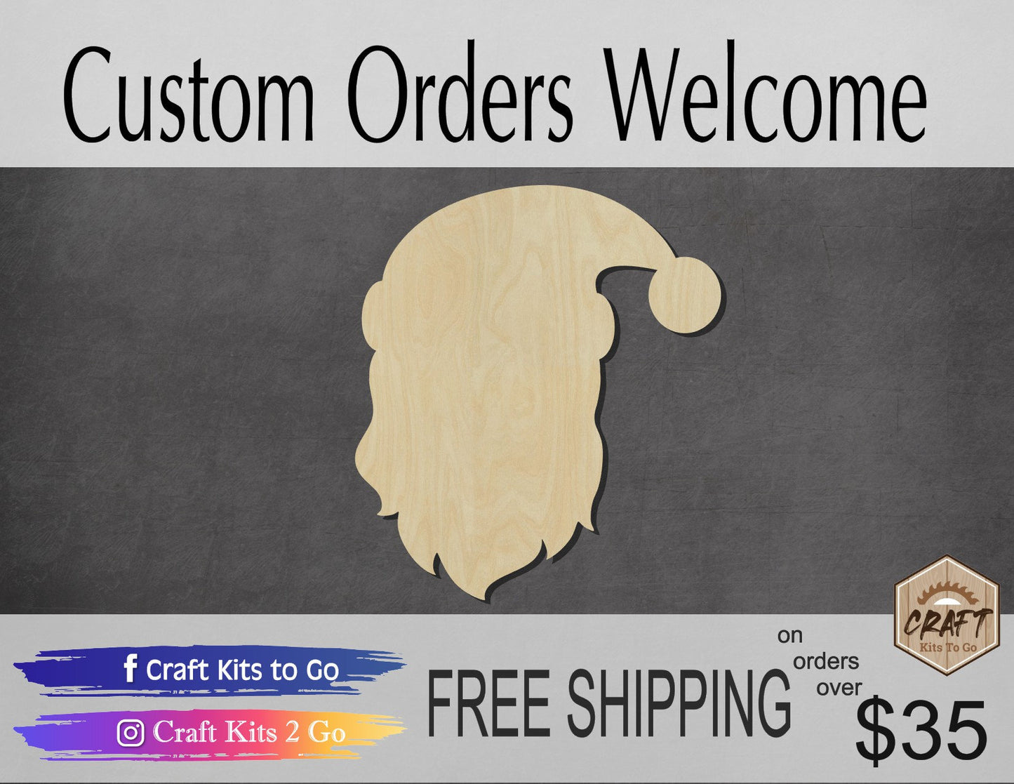 Santa Face wood shape wood cutouts Christmas Craft DIY paint kit #1956 - Multiple Sizes Available - Unfinished Wood Cutout Shapes