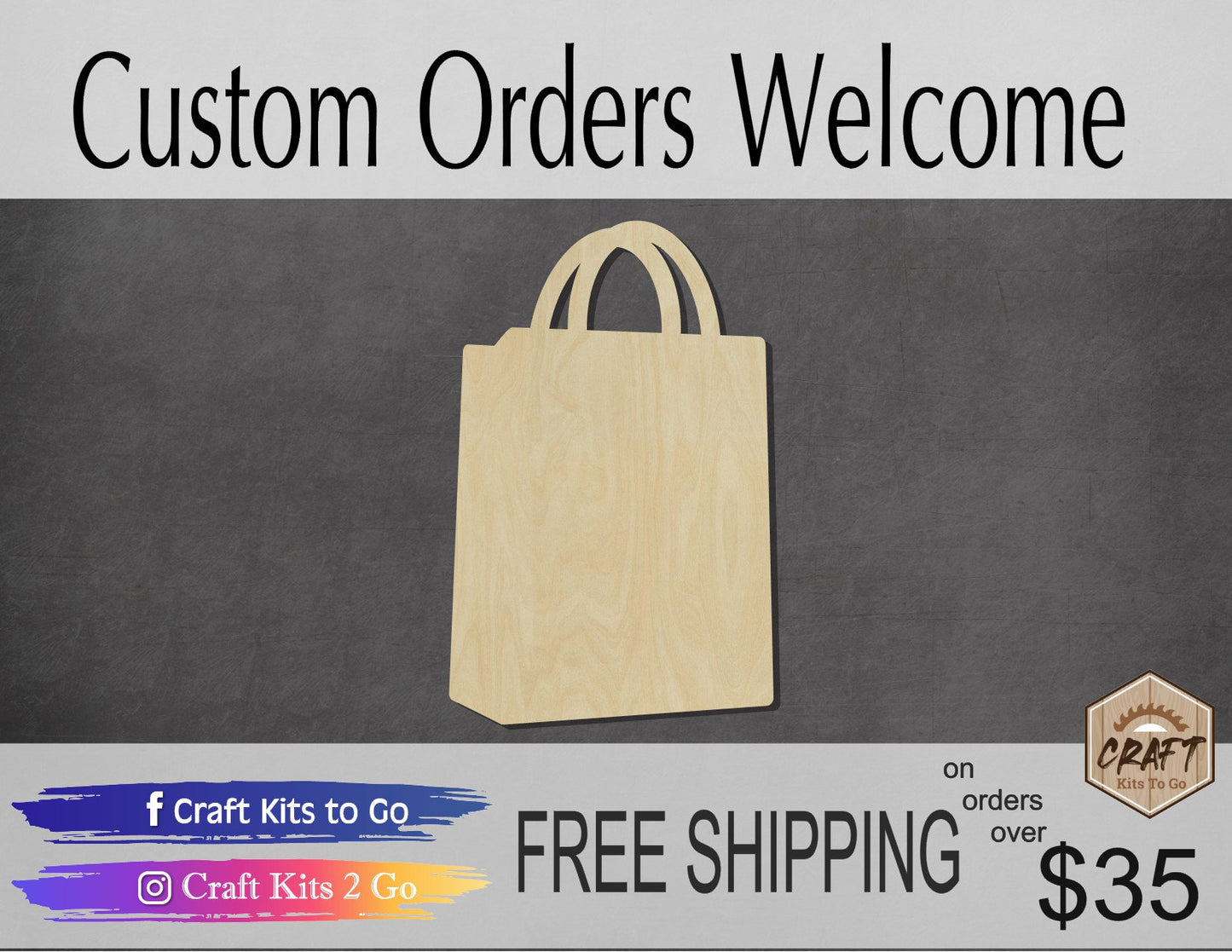 Shopping Bag wood shape wood cutouts Grocery Shopping DIY paint kit #1994 - Multiple Sizes Available - Unfinished Wood Cutout Shapes