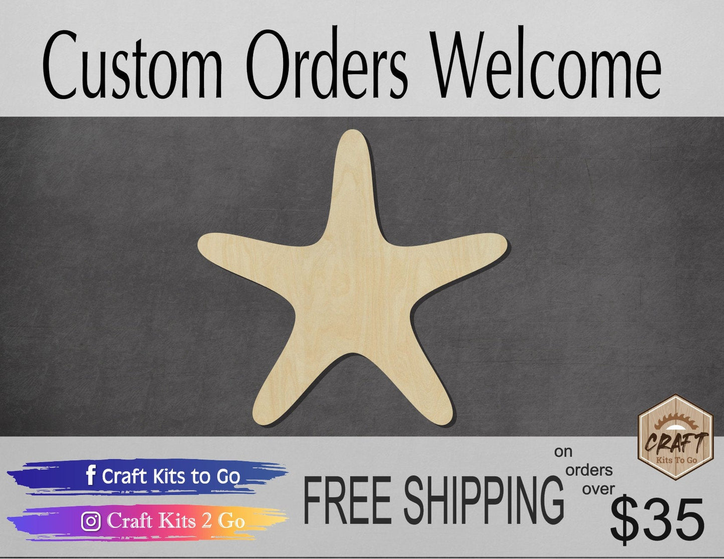 Starfish wood shape wood cutouts ocean animals sea life beach DIY Paint kit #2055 - Multiple Sizes Available - Unfinished Wood Cutout Shapes