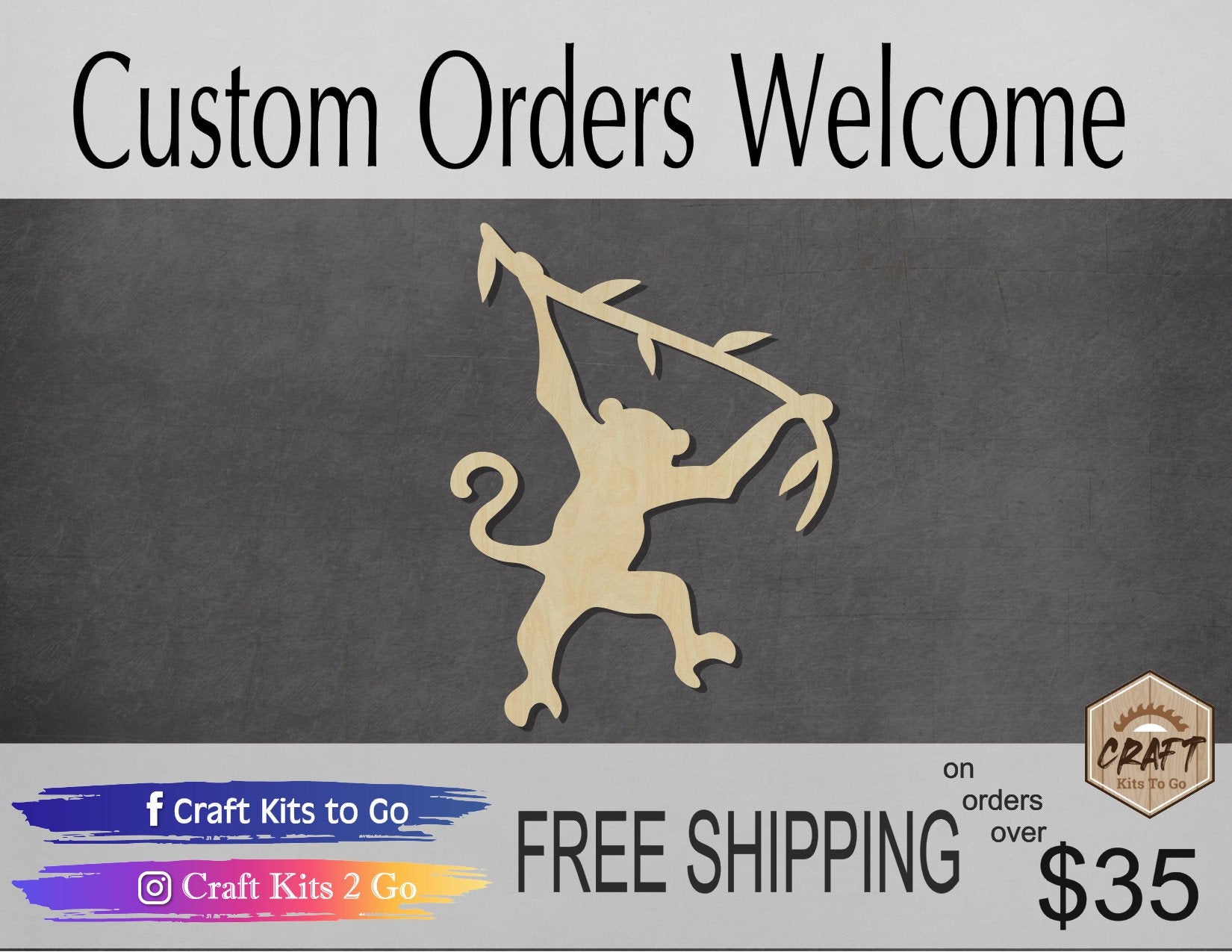Swinging Monkey wood shape wood cutouts animal cutouts #2076 - Multiple Sizes Available - Unfinished Wood Cutout Shapes