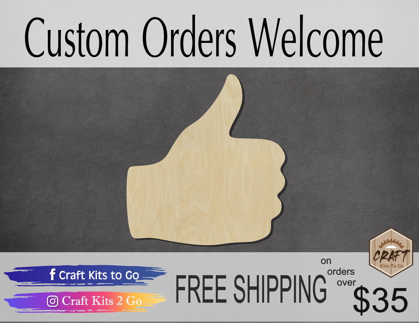 Thumbs Up wood shape wood cutouts Emoji DIY paint kit #2097 - Multiple Sizes Available - Unfinished Wood Cutout Shapes