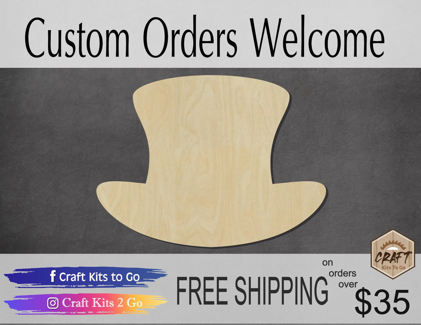 Top Hat wood shape wood cutouts DIY Paint kit #2106 - Multiple Sizes Available - Unfinished Wood Cutout Shapes