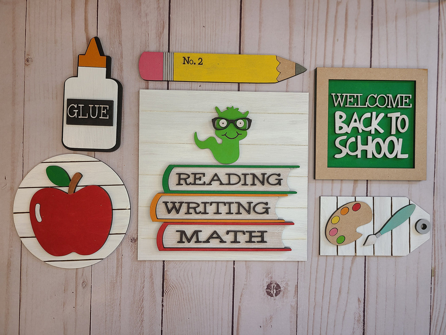 Glue Bottle Back to School kit DIY Craft Kit #2551 Multiple Sizes Available - Unfinished Wood Cutout Shapes