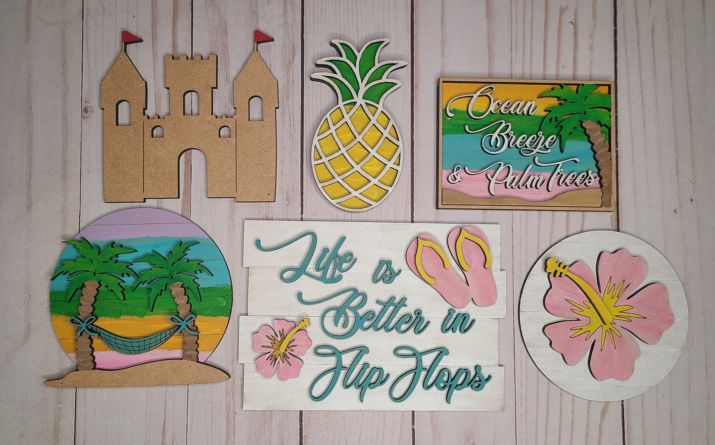 Sand Castle Beach Party Kit Tropical Hawaii #2595 - Multiple Sizes Available - Unfinished Wood Cutout Shapes