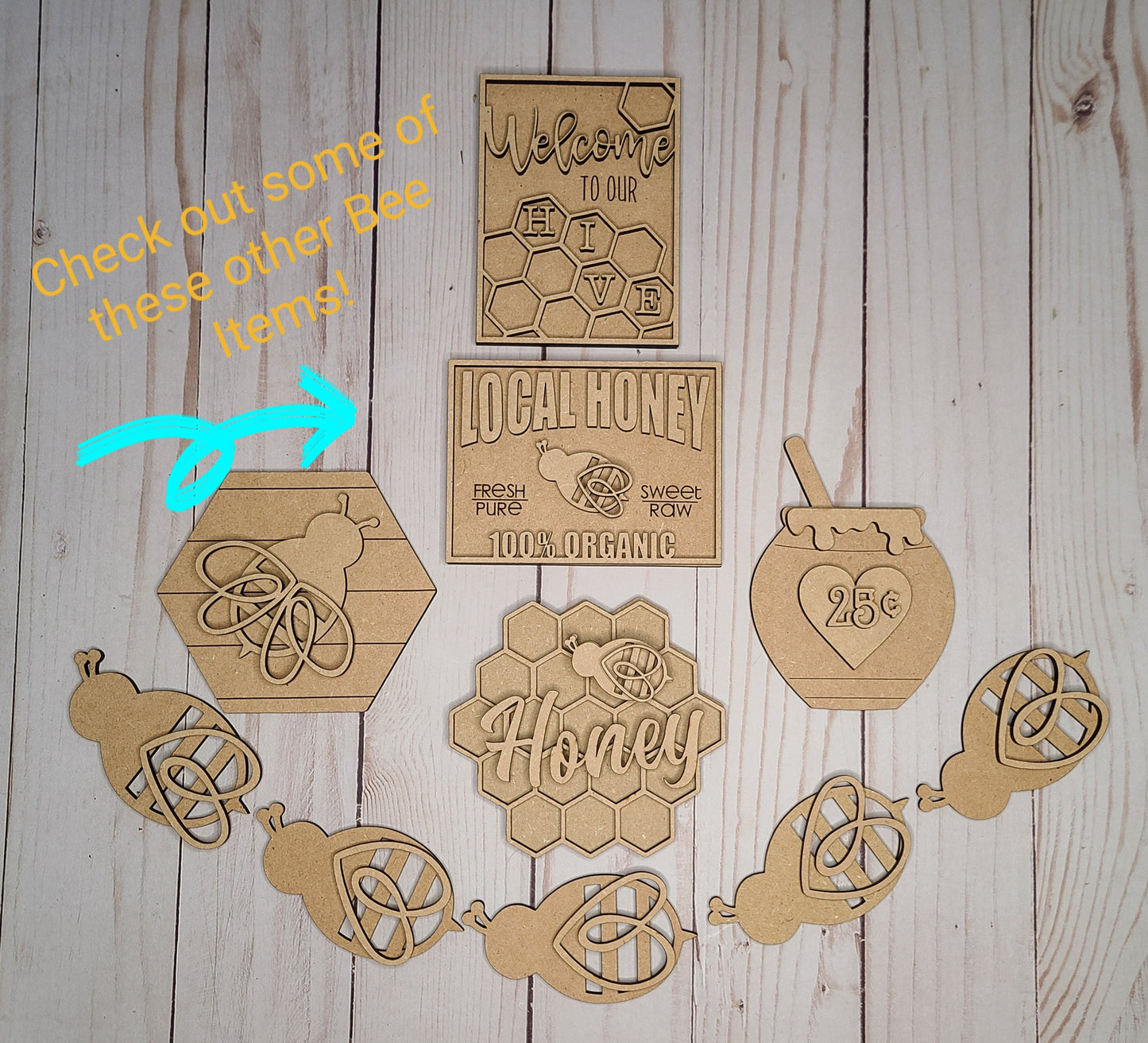 Honey Comb Honey Bee DIY Craft Kit #2774 - Multiple Sizes Available - Unfinished Wood Cutout Shapes