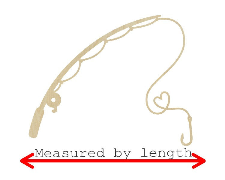 Fishing Pole with Love String Cutouts wood shapes DIY paint kit #2826 - Multiple Sizes Available - Unfinished Wood Cutout Shapes