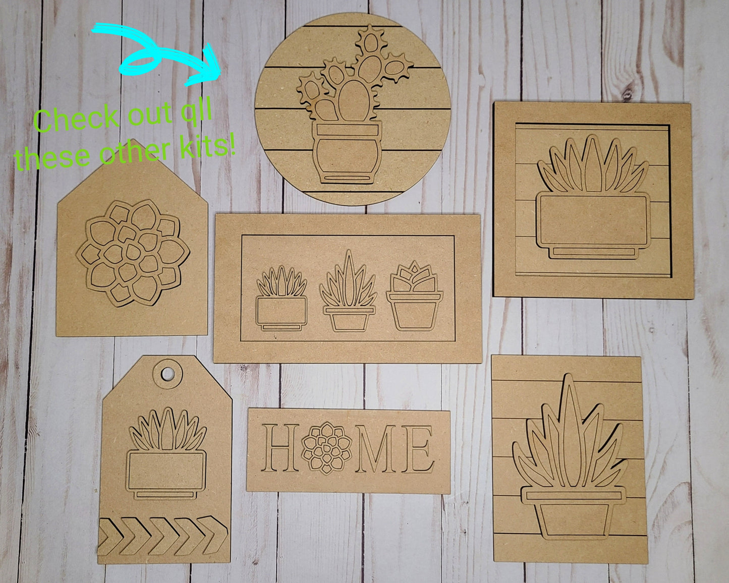 Succulent Home Sign Craft DIY Paint Party Kit Craft Kit for Adults #2616 - Multiple Sizes Available - Unfinished Wood Cutout Shapes