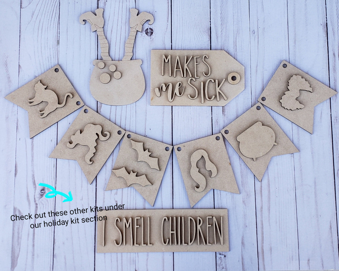 Witch in Cauldron Halloween Craft DIY Paint kit #2296 - Multiple Sizes Available - Unfinished wood Cutout Shapes
