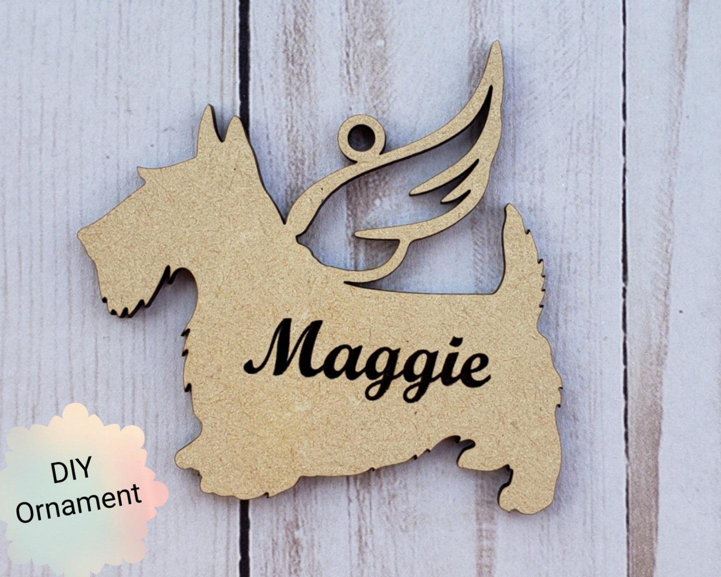 Scottie Angel Ornament Wood cutouts DIY Scottish Terrier paint kit #2437 - Multiple Sizes Available - Unfinished Wood Cutout Shapes