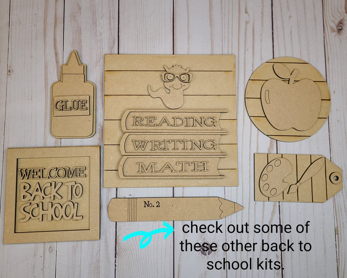 Welcome back to school DIY Craft Kit #2547 Multiple Sizes Available - Unfinished Wood Cutout Shapes