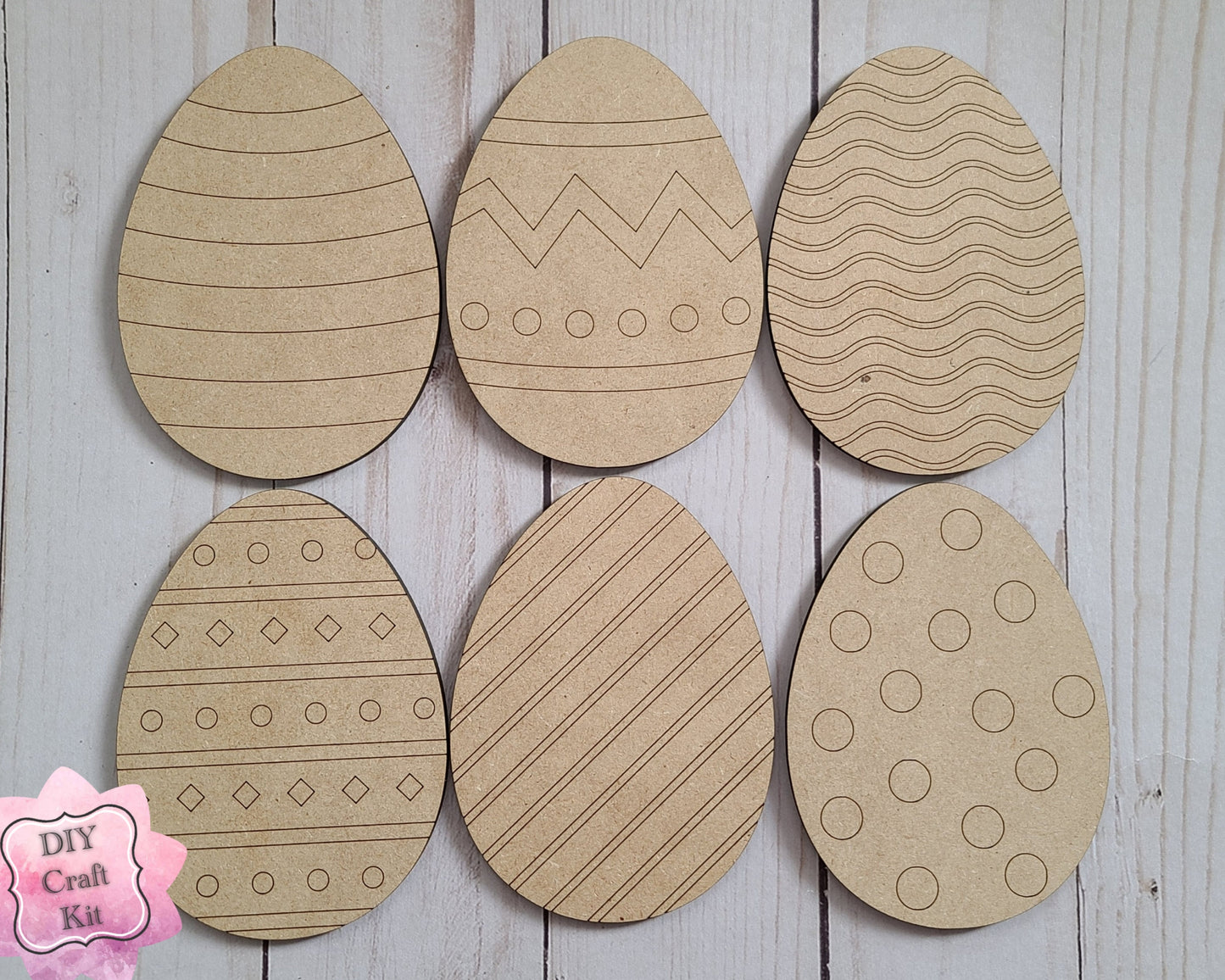 Set of 6 Easter Eggs DIY Easter Craft Kit DIY Paint kit #2564 - Multiple Sizes Available - Unfinished Wood Cutout Shapes