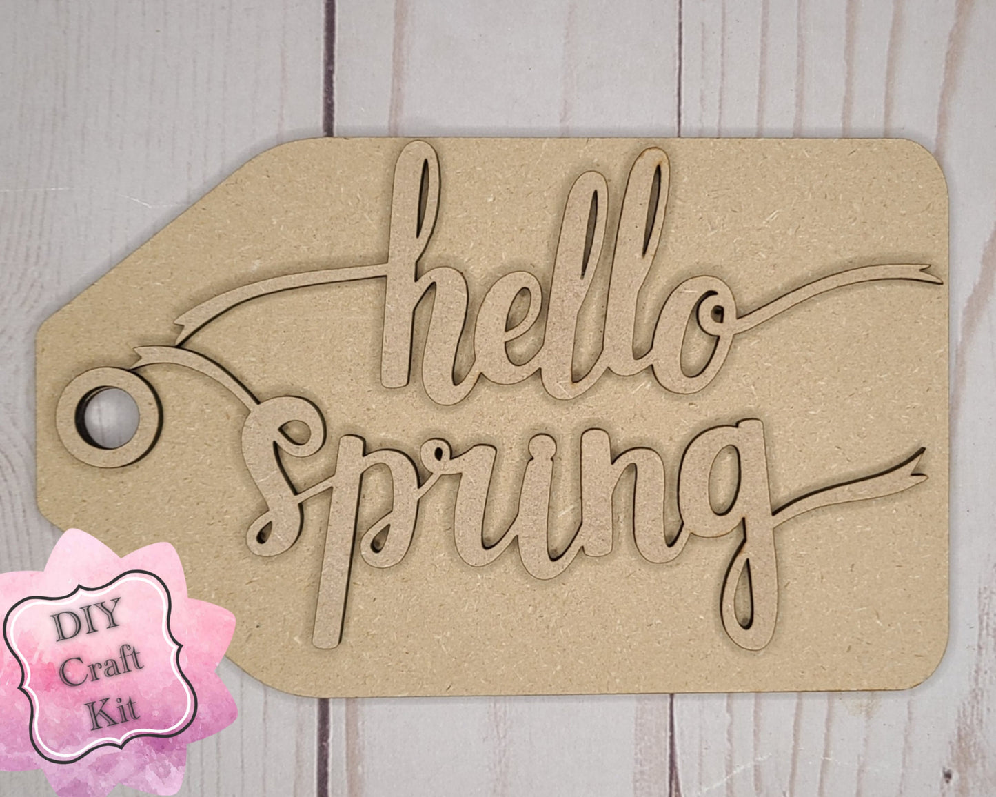 Hello Spring Tag Paint Kit DIY Craft Kit #2672 - Multiple Sizes Available - Unfinished Wood Cutout Shapes