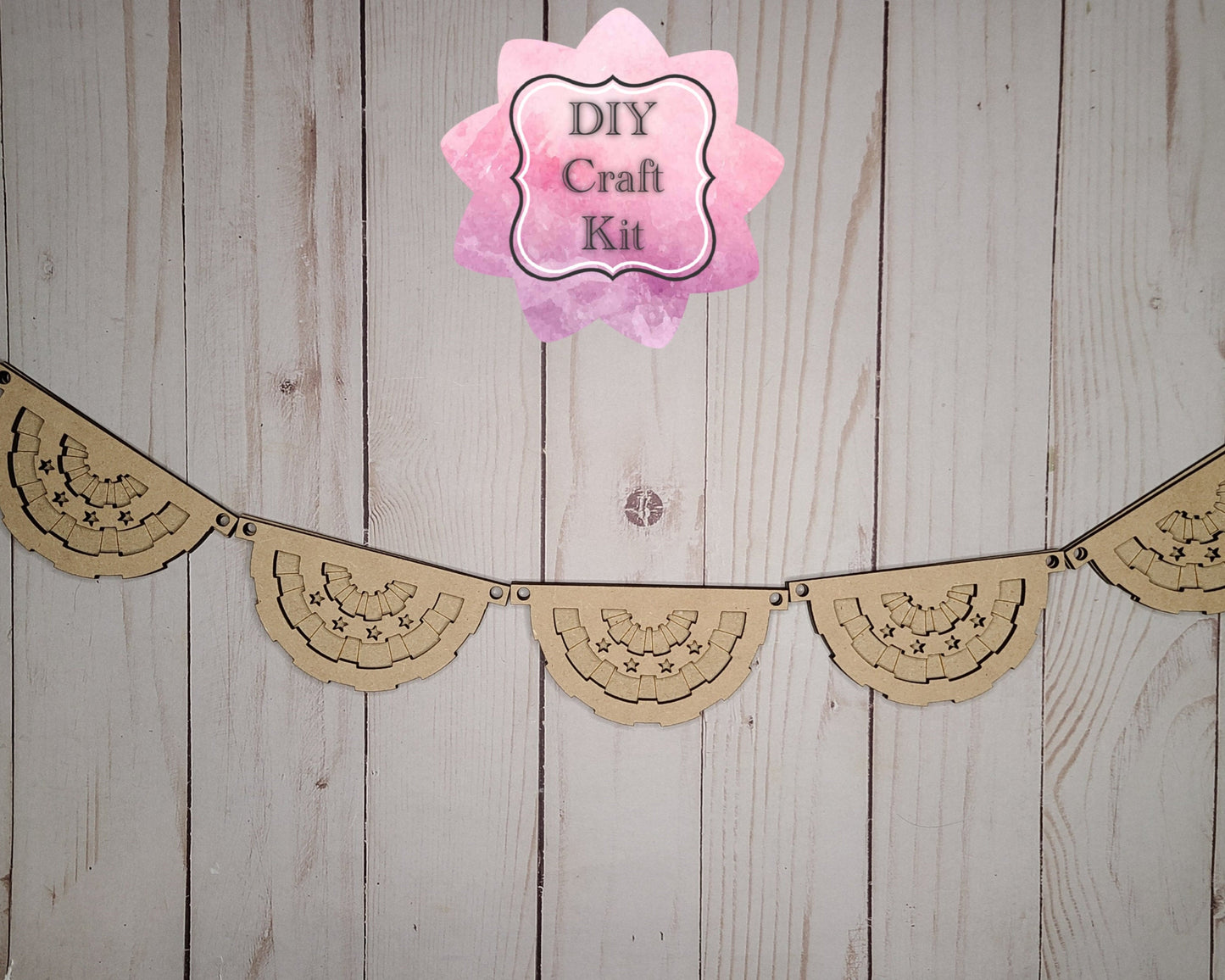 4th of July Patriotic Bunting Banner Craft Kit for Adults #2791 - Multiple Sizes Available - Unfinished Wood Cutout Shapes