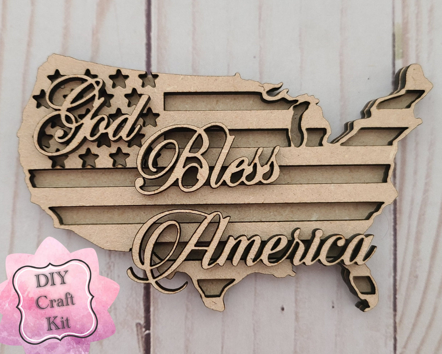 God Bless America 4th of July Craft Kit Paint Kit Party Paint Kit #2794 - Multiple Sizes Available - Unfinished Wood Cutout Shapes